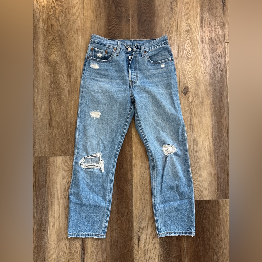 Levi's 501 Blue Distressed Women Jeans